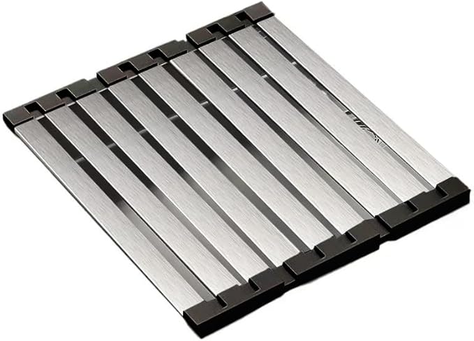 17.72" Dish Drying Rack Over the Sink, 1.28lb Heavy-Duty 304 Stainless Steel, Non-Slip Silicone Edges, Folding Space-Saving for Home & RV Kitchen, Dish Drainer, Cooling Rack & Sink Cover