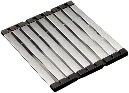 17.72" Dish Drying Rack Over the Sink, 1.28lb Heavy-Duty 304 Stainless Steel, Non-Slip Silicone Edges, Folding Space-Saving for Home & RV Kitchen, Dish Drainer, Cooling Rack & Sink Cover
