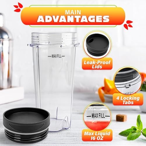 16 Oz Single Serve Blender Cup Replacement with Lid, 2 Pack - Image 5