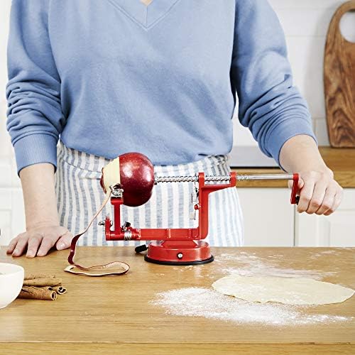 Apple Peeler Corer - Versatile Apple Slicer and Corer with Suction Base, Sturdy Apple Corer and Cutter for Fruits and Vegetables - Recipe Ebook Included