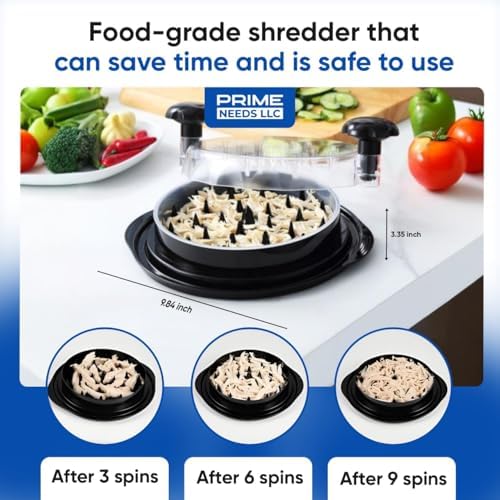 Chicken Shredder, Chicken Shredder Tool Twist, Meat Shredder, Large Chicken Breast Shredder, Heavy Duty BPA-Free Meat Shredder Tool with Removable Tray, Brush, Strong Non-Slip Base, Dishwasher Safe