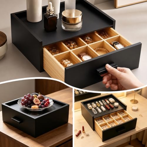 Black Bamboo Tea Bag Organizer Storage Box with Drawer