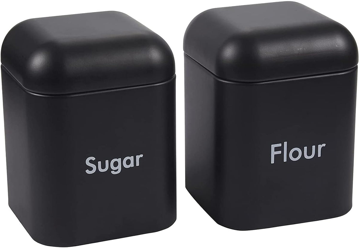 Flour & Sugar Storage Containers - Set of 2 40 oz (4.5 x 6 in) Black Iron - Airtight Silicone Gasket Seal - Flour Canister & Sugar Container