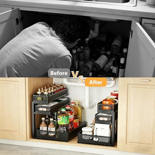2 Pack Under Sink Organizer, 3-Tier Pull Out Cabinet Organizer and Storage
