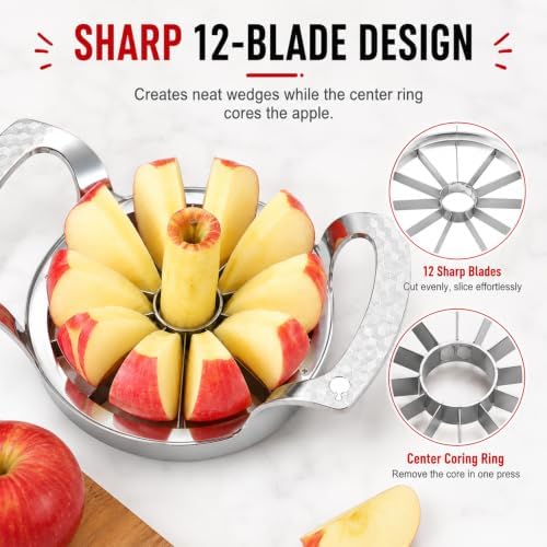 Apple Slicer and Corer, 12 Even Slices for Apples Up to 4 Inches