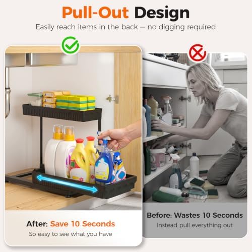 3-Pack 2-Tier L-Shaped Under Sink Organizers with Sliding Drawers