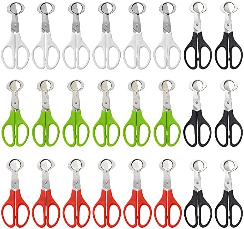 24 Pack Stainless Steel Quail and Pigeon Egg Cutter Scissors Tool for Home Kitchen (Four Colors: Black, White, Red, Green) with ABS Plastic Handle