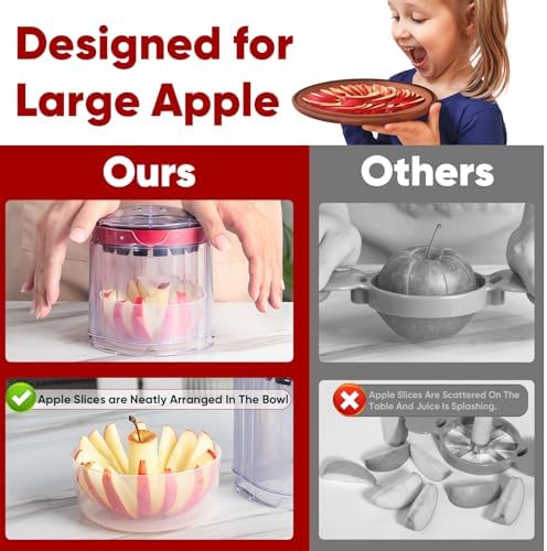 Extra-Large Apple Slicer & Corer – 16-Blade Heavy Duty Stainless Steel Apple Cutter, Safe & Quick Apple Divider for Apples, Pears & More, with Clear Catch Bowl