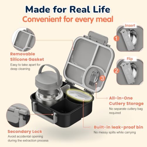 Bento Box for Kids,Leak-Proof Lunch Container with 9oz Insulated Food Jar