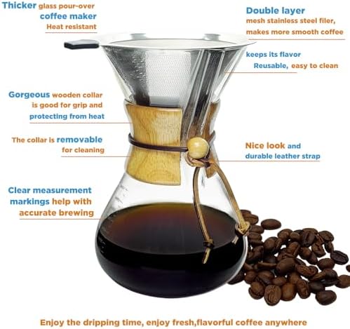 Subjectthree Glass Coffeemaker 10 Cup Coffee Drip Pour Over Set (34 Ounce)