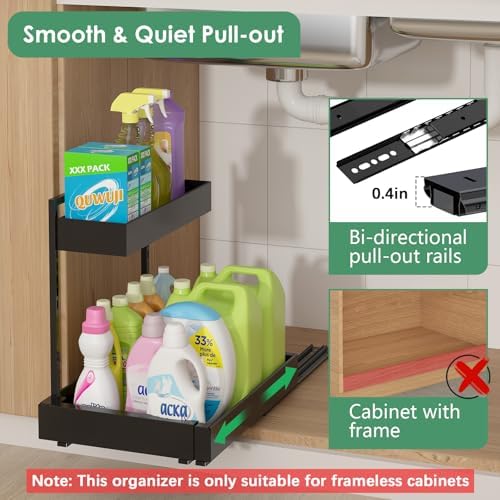 Under Sink Organizer, L-Shaped Pull Out Cabinet Rack for Kitchen