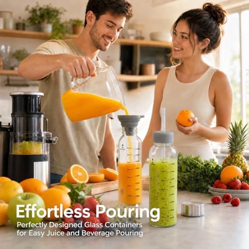 Clear Glass Bottles with Lids, 18oz Glass Water Bottles for Juicing