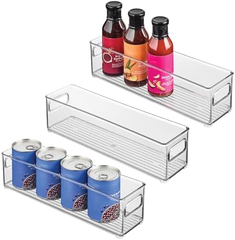 Stackable Fridge Bin with Handles, Set of 3, Clear