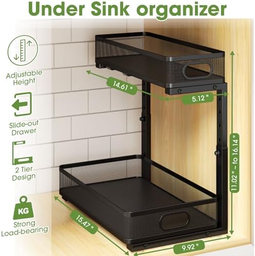 Under Sink Cabinet Organizer 2-Pack for Kitchen&Bathroom