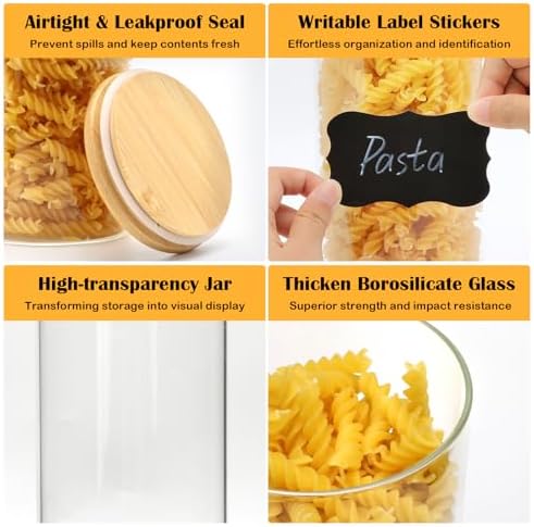 5 Pack Airtight Glass Jars with Bamboo Lids, Glass Food Storage Containers