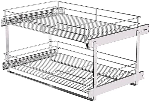 2-Tier Pull Out Cabinet Organizer, 26" W x 22" D, Chrome
