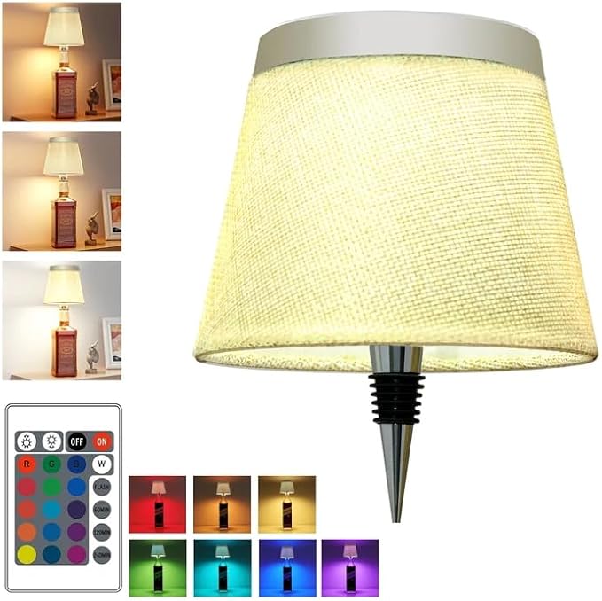 Wireless Bottle Lamp,Small Bedside Table Lamp,RGB LED Bottle Light with Remote Dimmable(RGB Gold Gray, 1pc)