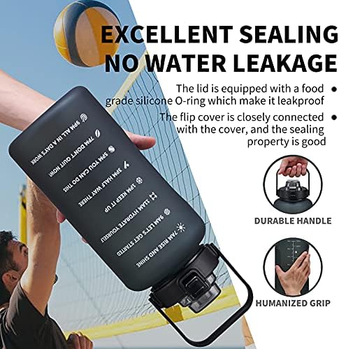 64oz,100oz,128oz Large Motivational Water Bottle with Time Marker, Leakproof & BPA Free Half Gallon Big Water Bottle with Straw Handle Tritan Frosted Water Jug for Gym,Fitness,Outdoor Sports