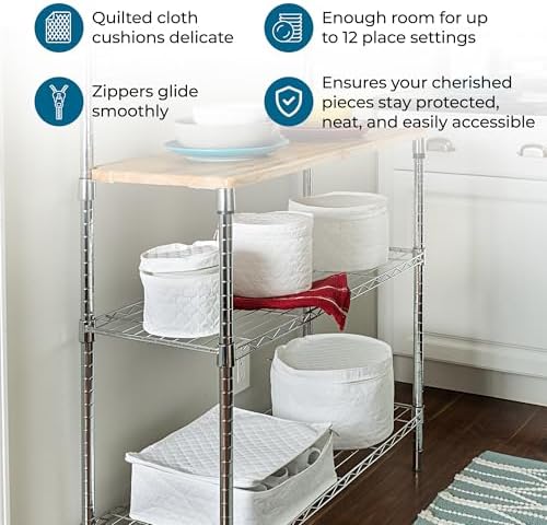 Dinnerware Storage Containers Set, Perfect for Dish Storage, China Storage, and Cup Storage, Quilted Containers to Keep Your Heirlooms and Fine China Protected and Organized, 5-Piece Set