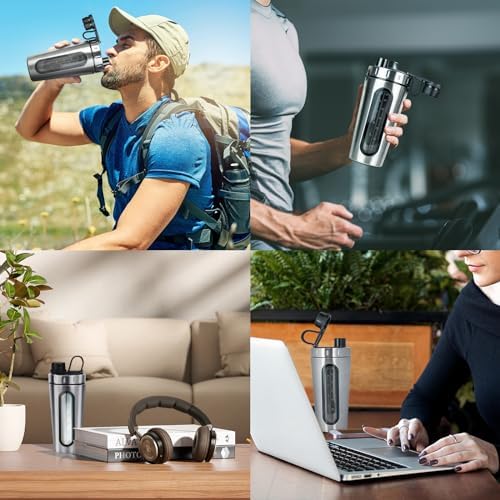 Shaker Bottles for Protein Mixes 28 oz Stainless Steel Protein Shaker with 2 Mixing Ball, Not Stays Cold/Hot, Visible Window Metal Shaker Cups, Leakproof, BPA Free Bottle Shaker