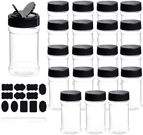 Spice Bottles, 20Pcs 7oz Clear Plastic Container Jars with Lids Labels for Kitchen Storing Spice Powders Dry Goods Peanut Butter BPA free