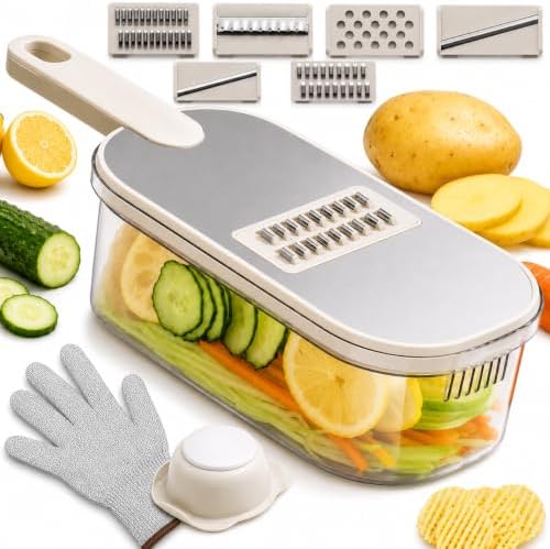 Mandoline Slicer, Vegetable Cutter, Container, Glove & Guard, 6-Blade by Unknown