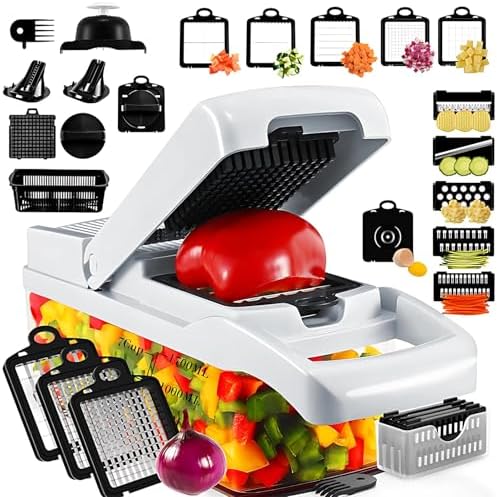 HEARTHLY Vegetable Chopper with 13 Blades, Onion Cutter, Egg & Mandoline Slicer, Food Chopper with Container – Essential Kitchen Gadget for Meal Prep & Cooking Convenience by Hearthly