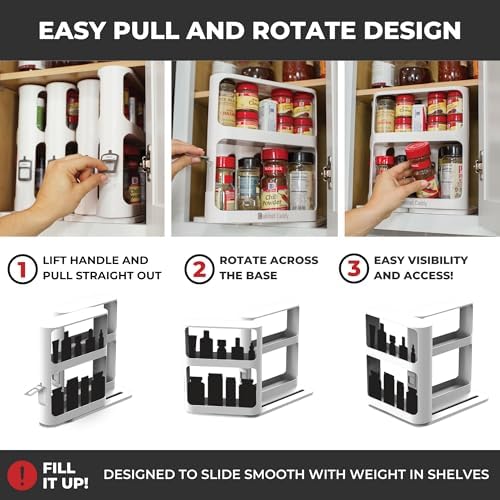 Spice Rack Organizer for Cabinet, Pull & Rotate, 2-Tier
