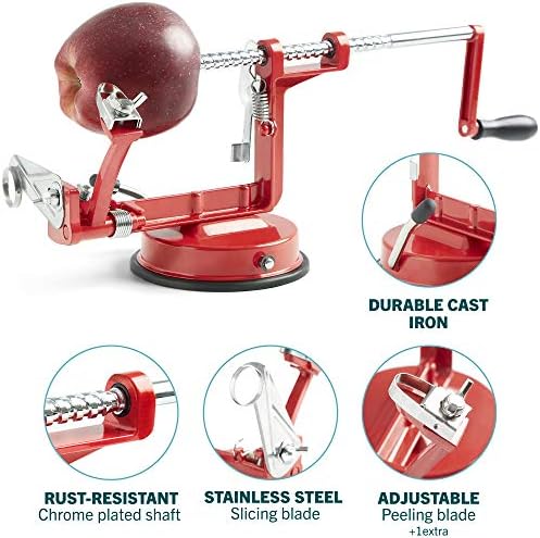 Apple Peeler Corer - Versatile Apple Slicer and Corer with Suction Base, Sturdy Apple Corer and Cutter for Fruits and Vegetables - Recipe Ebook Included