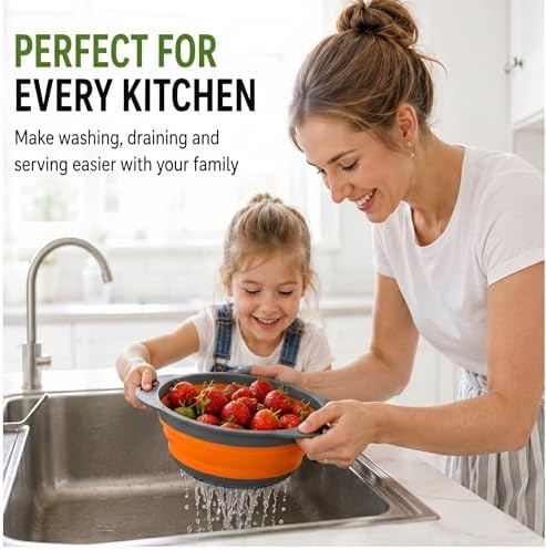 3-Piece Collapsible Colander Set, 2/4/6 Qt With Handles（Orange）
