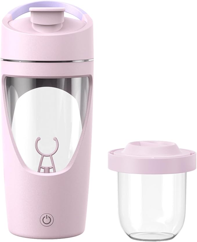 Electric Protein Shaker Bottle with Storage, 24oz USB-C Rechargeable Protein Shaker Cup, BPA-Free Tritan, Leak-Proof Portable Mixer Bottle for Gym, Travel（Pink）
