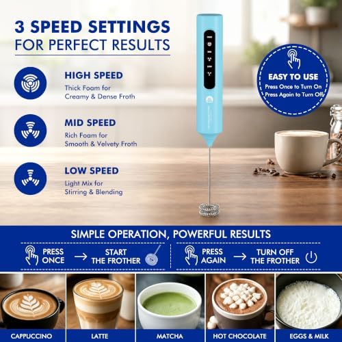 Rechargeable Milk Frother with Stand, 4 Interchangeable Whisks & Travel Case – Handheld Mixer for Lattes, Matcha, Hot Chocolate, Eggs & Protein Shakes - Image 5