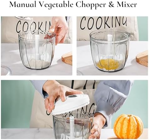 Pull‑String Manual Food Chopper with Sharp Blades, 900ml White