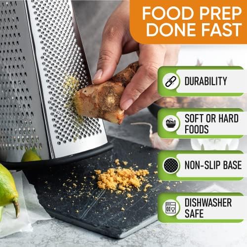 Professional Box Grater, Large & Premium Handheld Zester, Black - 2 Product Bundle