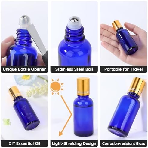 Segbeauty 1oz Thick Glass Roller Bottles for Travel Perfume, 5pcs Blue Empty Rollerball Bottles for Oil, 30ml Essential Oil Roller Ball Applicator Refillable, Travel Roll On Bottle for Eye Essence - Image 2