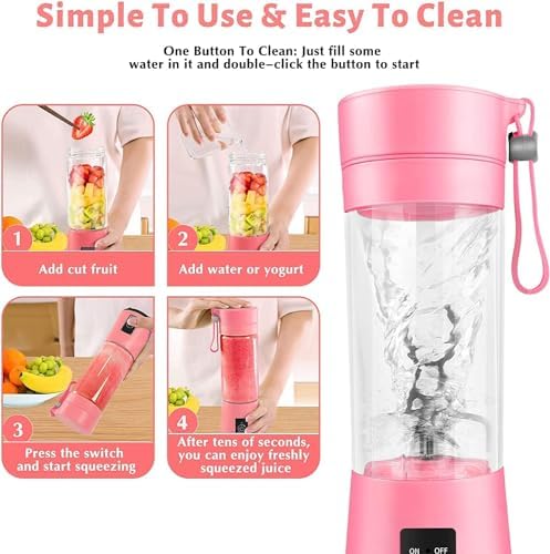 E&M's Portable Blender & Juicer Combo, USB Rechargeable, Pink, Mediam - Image 2
