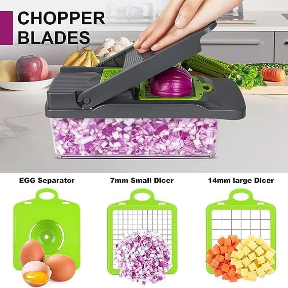 Vegetable Chopper,Food Chopper,Pro 12 in1 Multifunctional Onion Chopper,Veggie Chopper,Vegetable Chopper With Container,Vegetable Slicer Dicer Cutter,Mandoline Slicer,Salad,Garlic Chopper (1) - Image 3