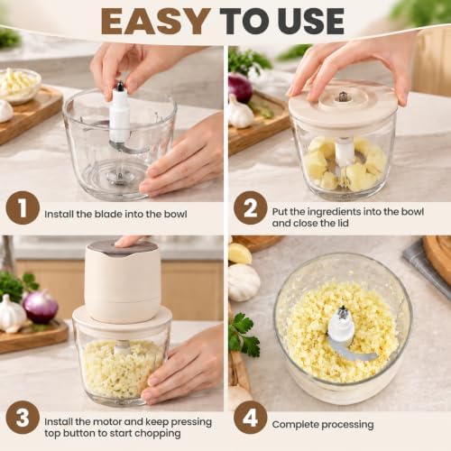 Electric Garlic Chopper Glass 600ML, Rechargeable Cordless Food Chopper - Image 6