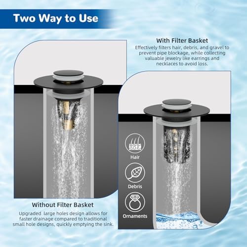 Upgraded 3 in 1 Bathroom Sink Drain Strainer, Pop Up Stopper