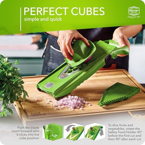 Mandoline Food Slicer Börner V5 (Profi Set) by Reston Lloyd • V-Slicer with 4 Inserts, Docking Station & Food Holder • Made in Germany • Fruit & Vegetable Chopper • Multiple Settings • Color: Lime - Image 5
