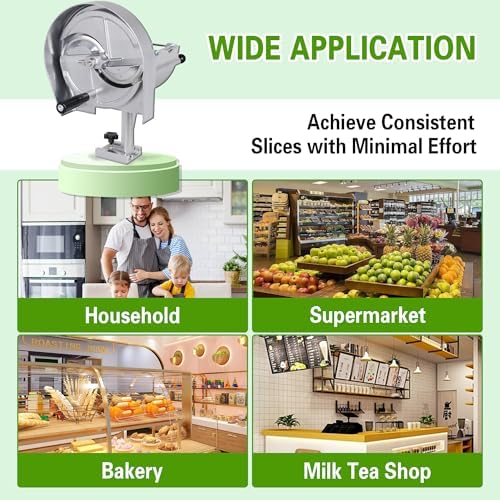 Hakka Commercial Vegetable Slicer Manual Fruit Slicer Potato Tomato Slicing Machine Onion Slicers Stainless Steel Vegetable Cutter for Potato Lemon Tomato Onion, 0.2-10mm Thickness Adjustable - Image 6