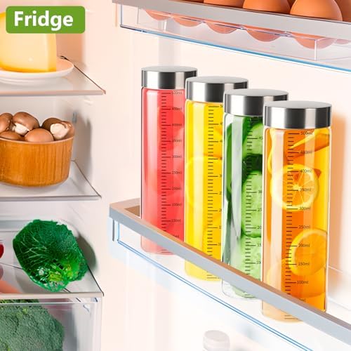 4 Pack 16 oz Glass Juice Bottles with Stainless Steel Lids Wide Mouth Borosilicate Glass Shaker bottle for Juicing, Protein, Smoothies, Reusable, Leak Proof, Dishwasher Safe Glass Water Bottles