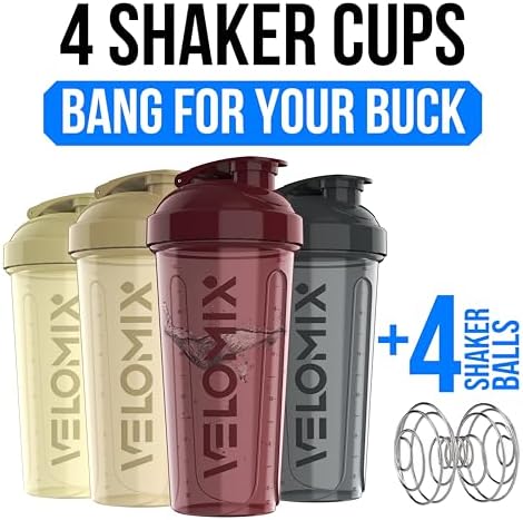 VELOMIX 4 Pack 28oz Protein Shaker Bottle for Protein Mixes, Burgundy - Image 2