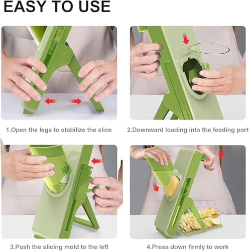 Eletronova Safe Mandoline Slicer for Kitchen, Vegetable Slicer with Container, French Fry Cutter, All in 1 Julienne Slicer for Potato, Thickness Adjustable, Detachable Blade (Green) - Image 5