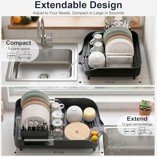 Dish Drying Rack, Expandable Dish Rack for Kitchen Counter
