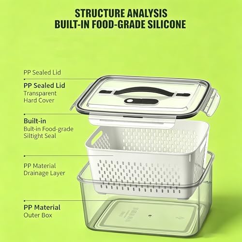 5 Pack Fruit Storage Containers for Fridge, Plastic Food Storage Container