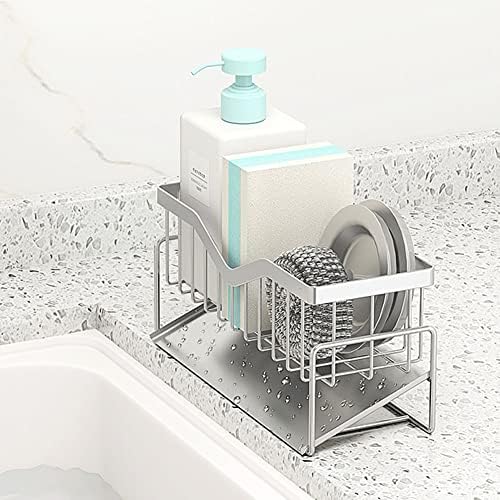 Kitchen Sink Caddy Sponge Holder, Quick Draining, SUS 304 Stainless Steel Sponge Organizer, Basket for Cleaning and Scrub Tool, Kitchen Sink Brush Caddy Holder