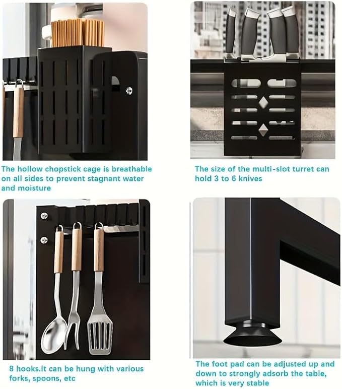 Over The Sink Dish Drying Rack, Over Sink Dish Drain Drying Rack for Kitchen Storage of Dishes and Cutlery, Space Saving Dish Rack with Cover, (Black, 33.5 inch)
