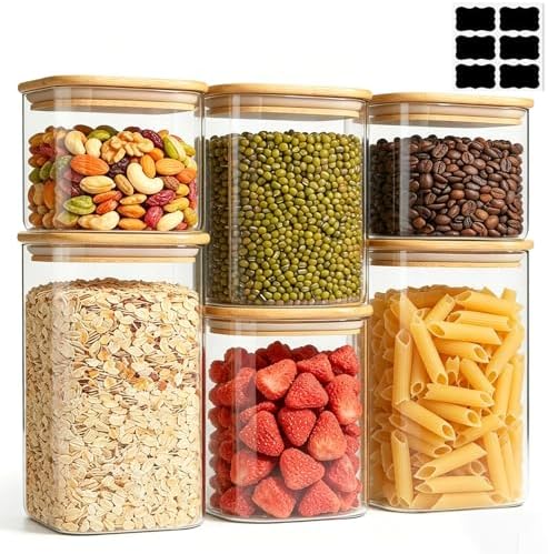 Glass Pantry Storage Containers (0.7qt/1.2qt/1.6qt) Set of 6 Jars