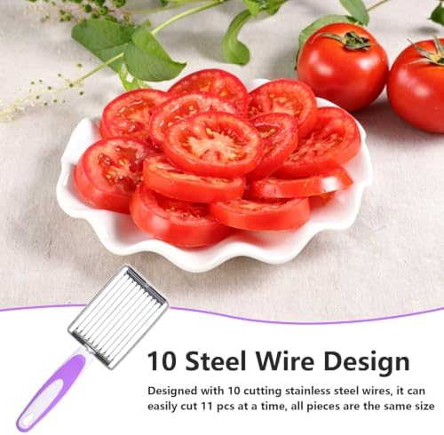 Luncheon Meat Slicer with 10Pcs Blades, Stainless Steel Luncheon Meat Cutter with Non Slip Handle, Purple Luncheon Meat Slicing Tool for Tomatoes, Fruits, Cheese, Boiled Egg - Image 4